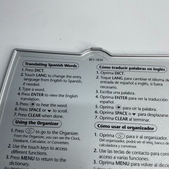 Franklin Bes-1850 Merriam Webster Spanish-english‎ Speaking Dictionary TESTED! - Picture 5 of 6